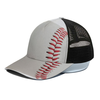 Baseball Stitching Print Black Mesh Trucker Cap