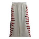 Baseball Stitching Print Cotton Front Slit Maxi Skirt