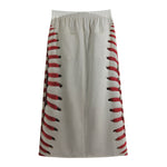 Baseball Stitching Print Cotton Front Slit Maxi Skirt
