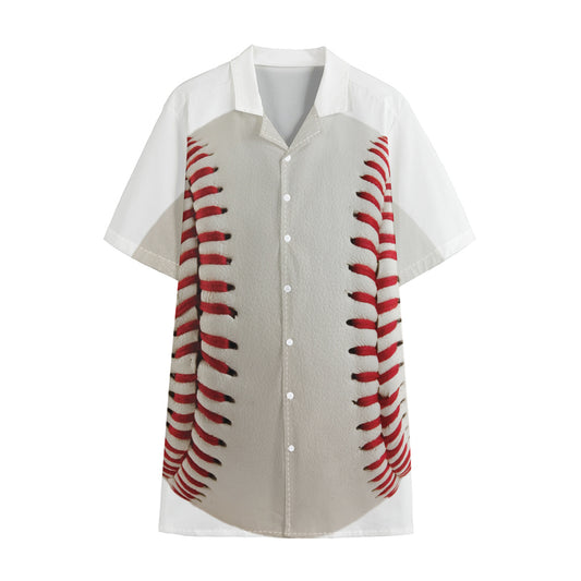 Baseball Stitching Print Cotton Hawaiian Shirt