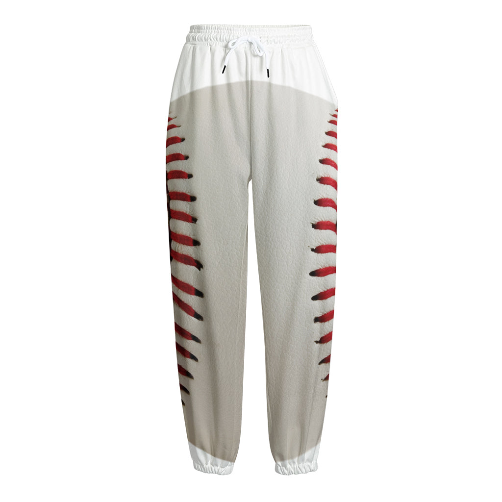 Baseball Stitching Print Fleece Lined Knit Pants