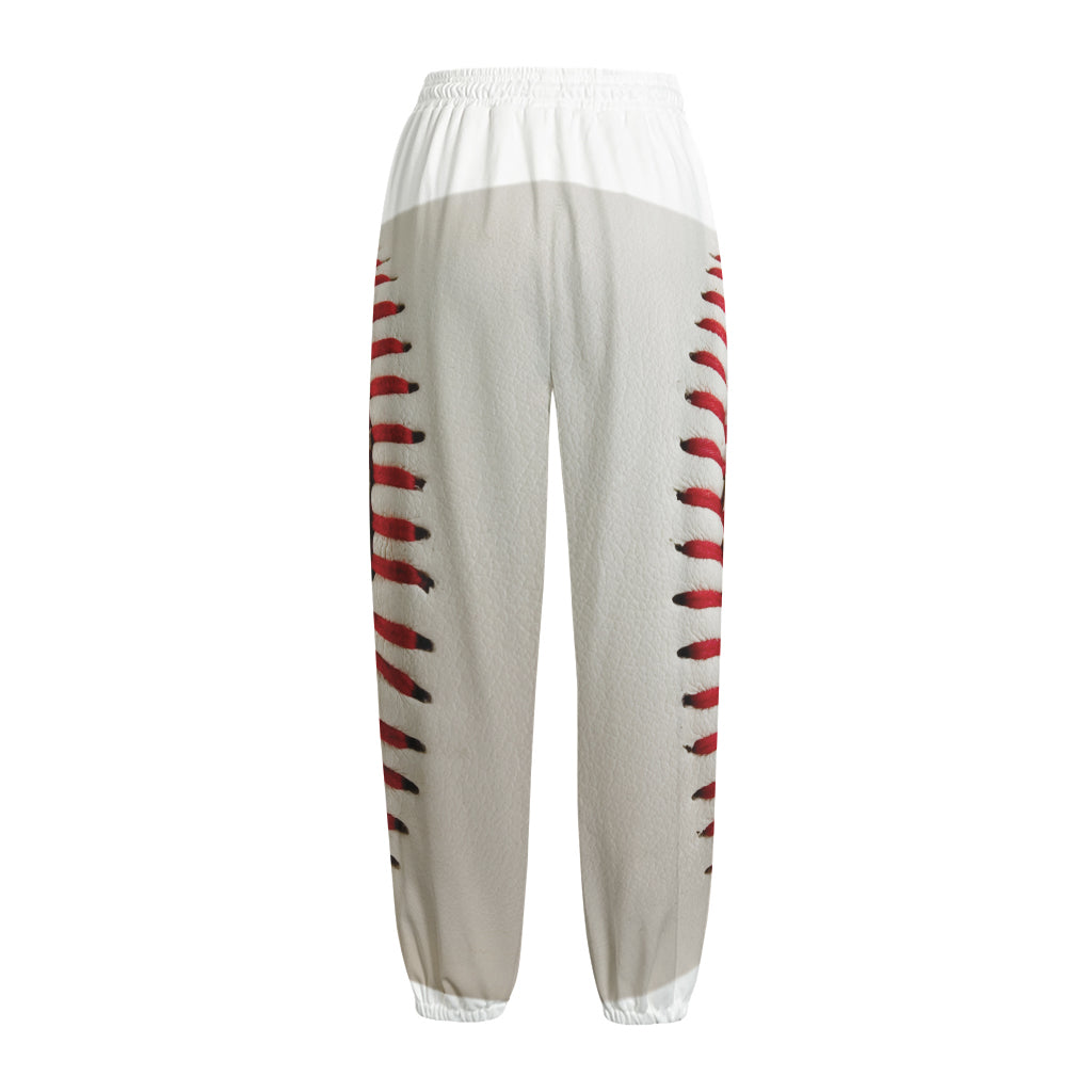 Baseball Stitching Print Fleece Lined Knit Pants