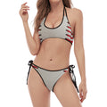 Baseball Stitching Print Halter Scoop Tie Side Bikini
