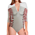 Baseball Stitching Print Long Sleeve Swimsuit