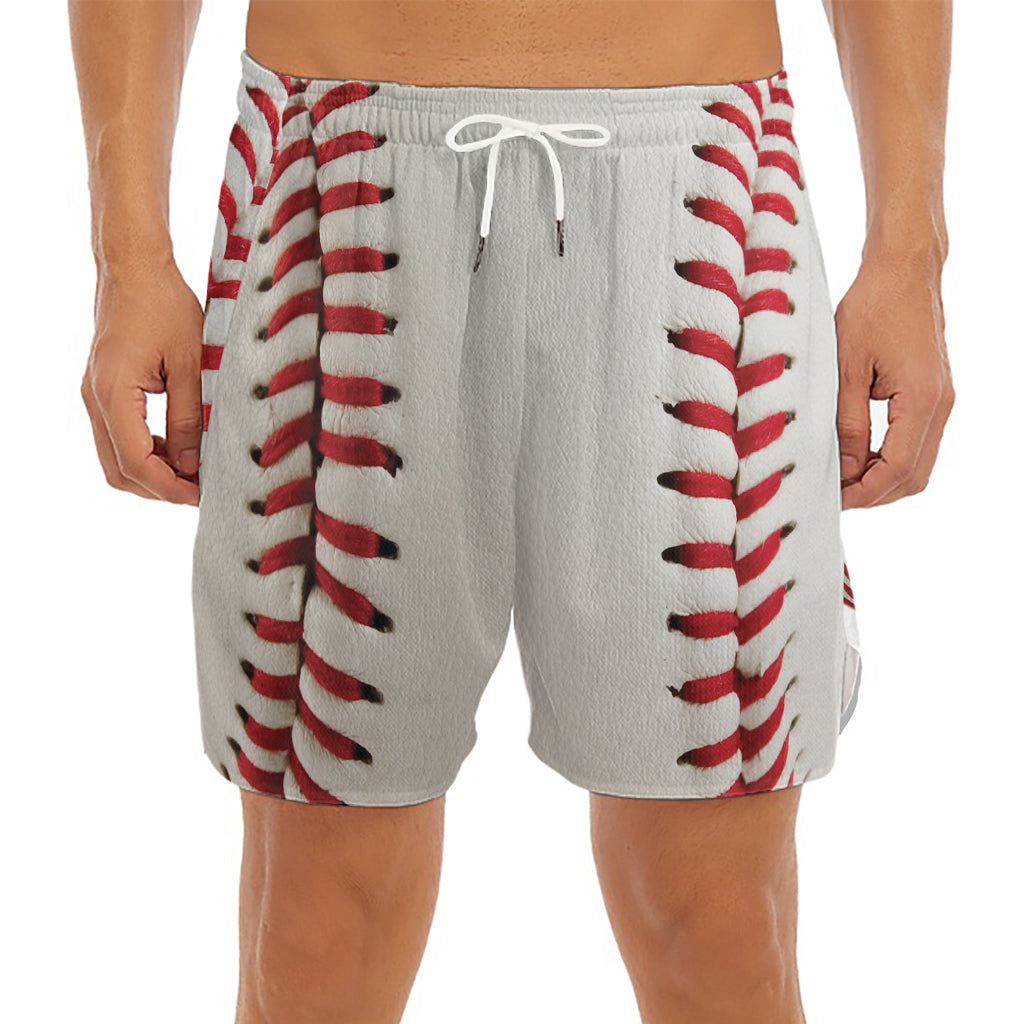 Baseball Stitching Print Men's Split Running Shorts