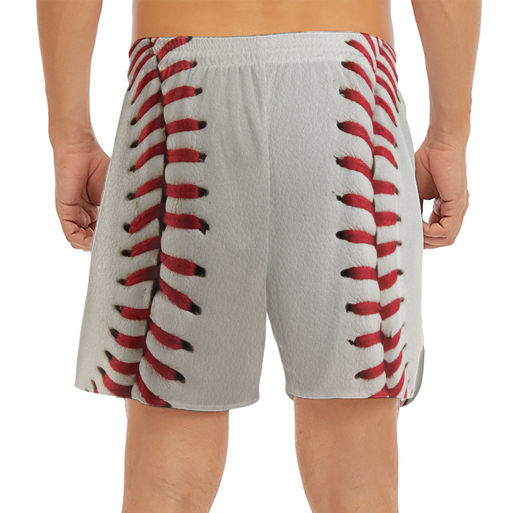 Baseball Stitching Print Men's Split Running Shorts