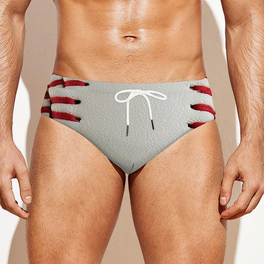 Baseball Stitching Print Men's Swim Briefs