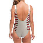 Baseball Stitching Print One Piece Swimsuit