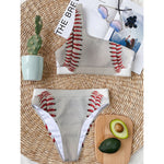 Baseball Stitching Print One Shoulder Bikini Top