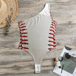 Baseball Stitching Print One Shoulder Bodysuit