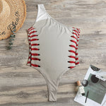 Baseball Stitching Print One Shoulder Bodysuit