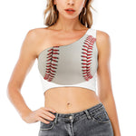 Baseball Stitching Print One Shoulder Crop Top