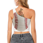 Baseball Stitching Print One Shoulder Crop Top