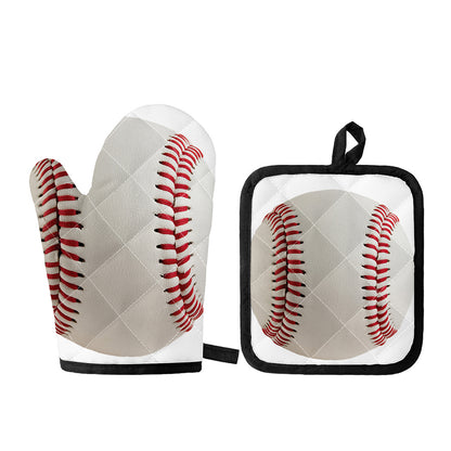 Baseball Stitching Print Oven Mitt And Pot Holder Set
