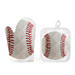 Baseball Stitching Print Oven Mitt And Pot Holder Set