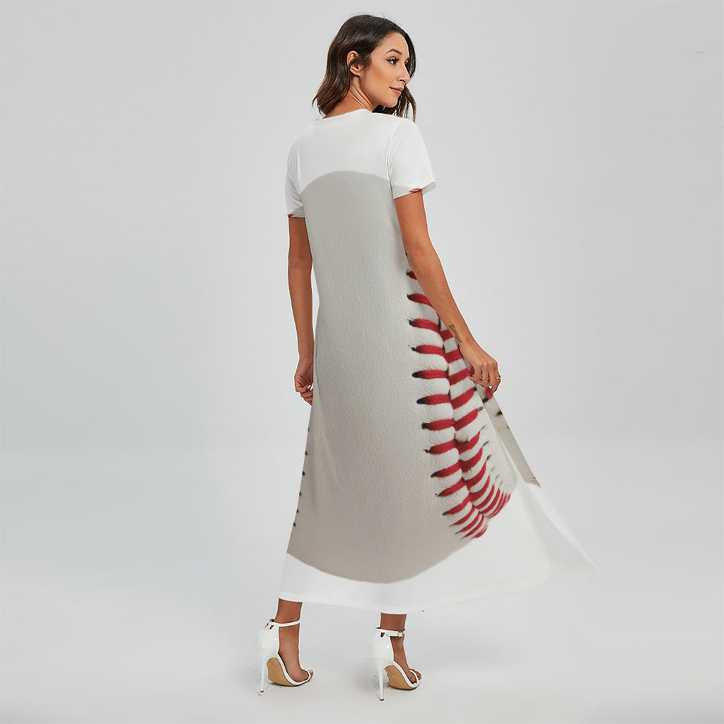 Baseball Stitching Print Short Sleeve Maxi Dress