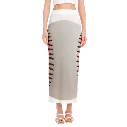 Baseball Stitching Print Side Slit Maxi Skirt
