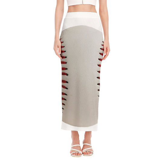 Baseball Stitching Print Side Slit Maxi Skirt