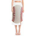 Baseball Stitching Print Side Slit Midi Skirt