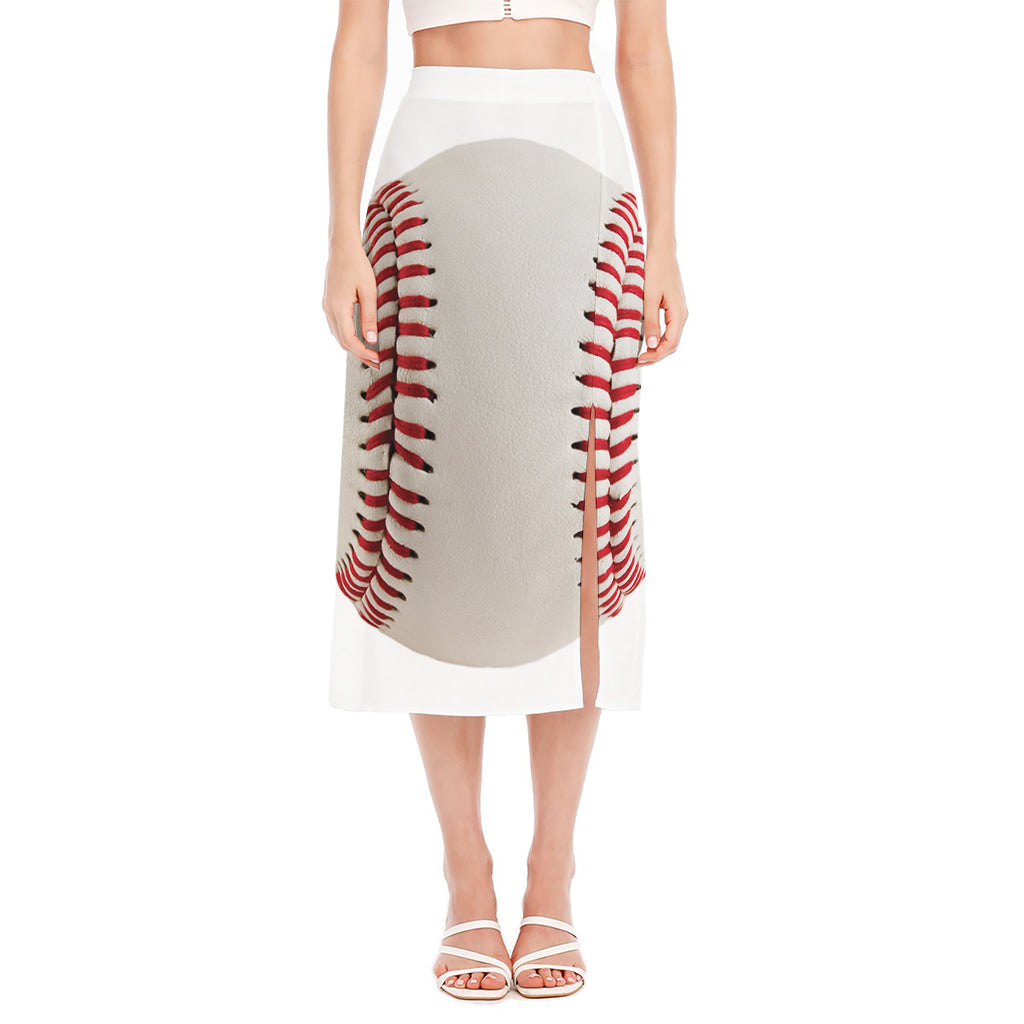 Baseball Stitching Print Side Slit Midi Skirt