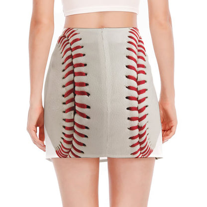 Baseball Stitching Print Side Slit Mini Skirt