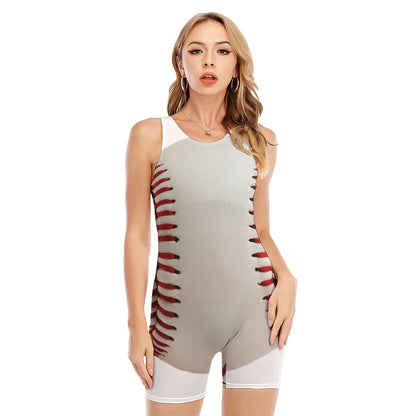 Baseball Stitching Print Sleeveless One Piece Swimsuit