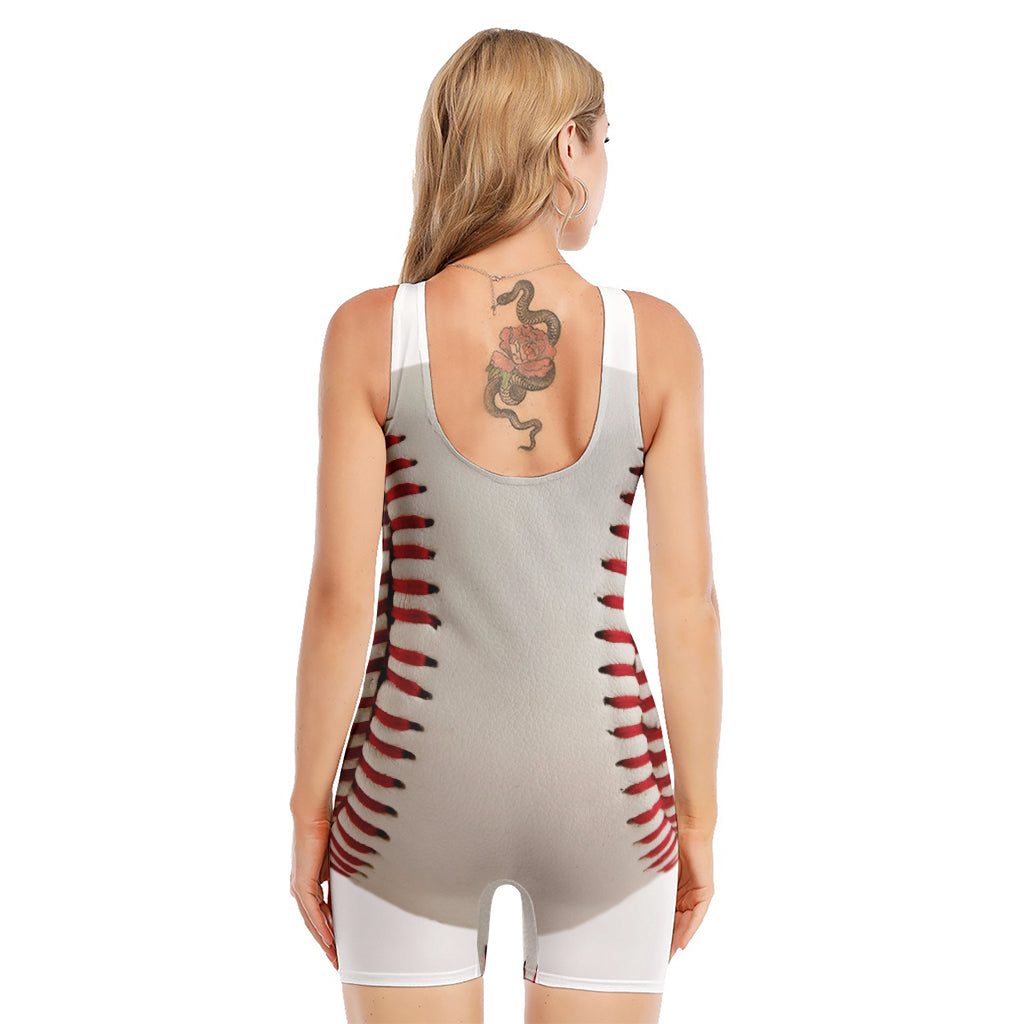 Baseball Stitching Print Sleeveless One Piece Swimsuit