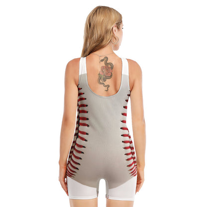 Baseball Stitching Print Sleeveless One Piece Swimsuit