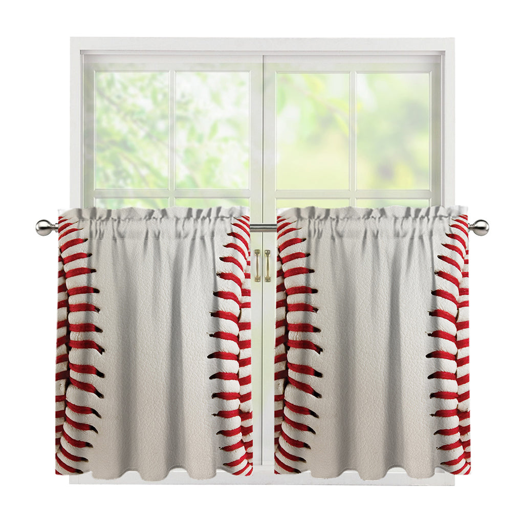 Baseball Stitching Print Tier Curtains
