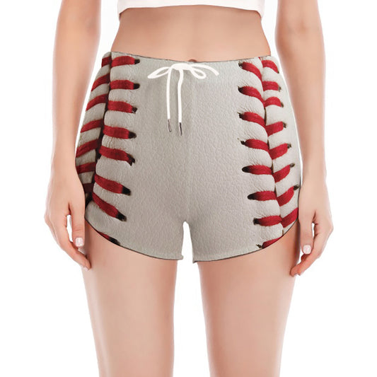 Baseball Stitching Print Women's Split Running Shorts