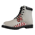Baseball Stitching Print Padded Collar Lace Up Boots