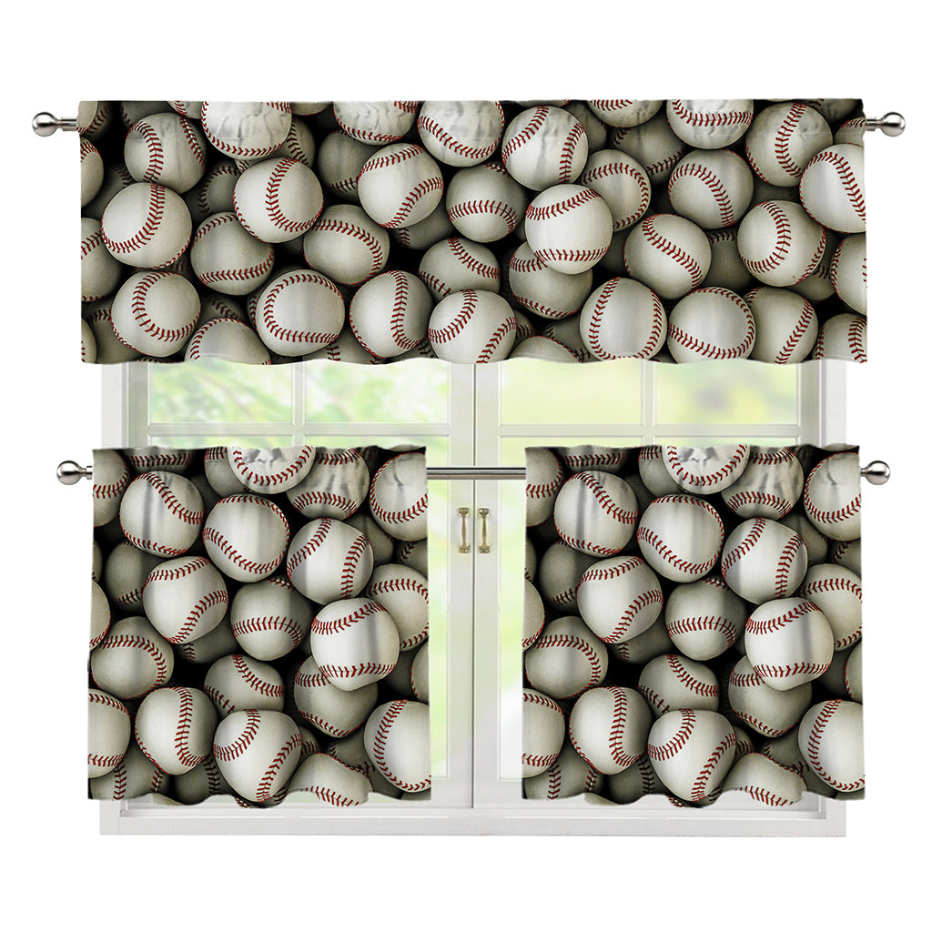 Baseballs 3D Print 3 Piece Kitchen Curtains