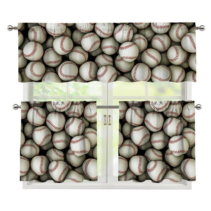 Baseballs 3D Print 3 Piece Kitchen Curtains