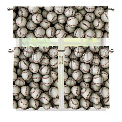 Baseballs 3D Print 3 Piece Kitchen Curtains