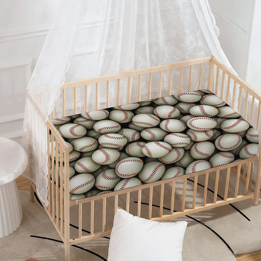 Baseballs 3D Print Baby Crib Sheet