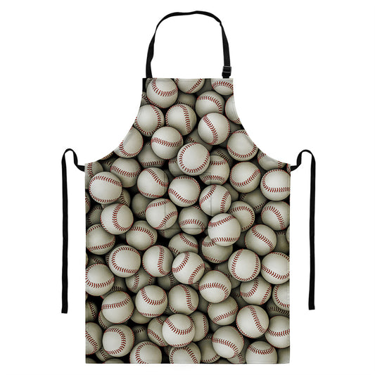 Baseballs 3D Print Bib Apron With Pocket