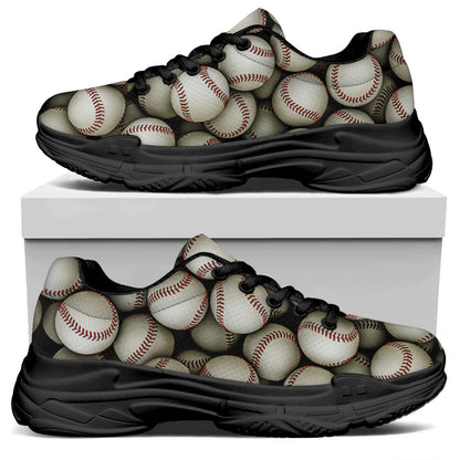 Baseballs 3D Print Black Chunky Shoes