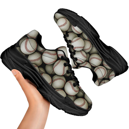 Baseballs 3D Print Black Chunky Shoes