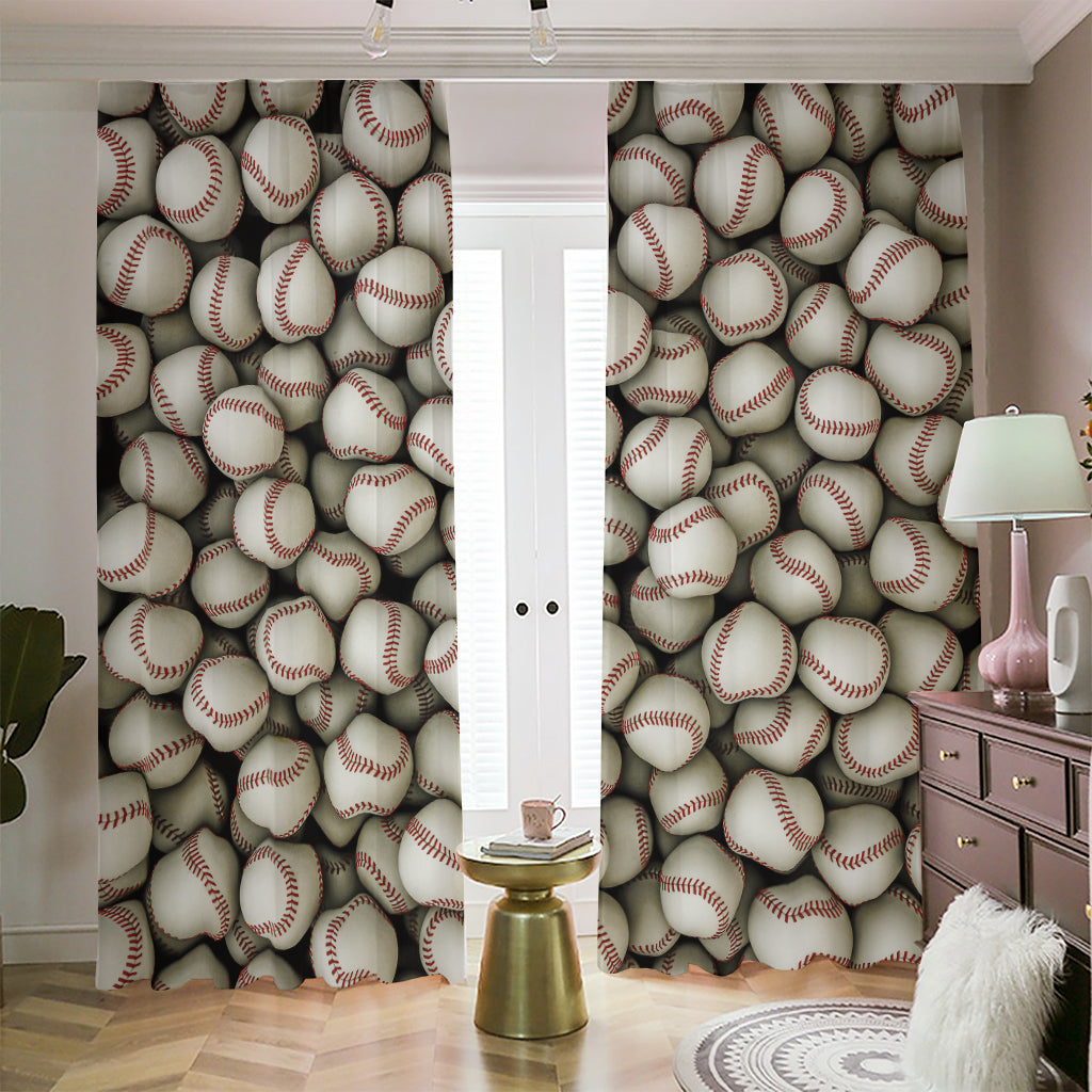 Baseballs 3D Print Blackout Pencil Pleat Curtains