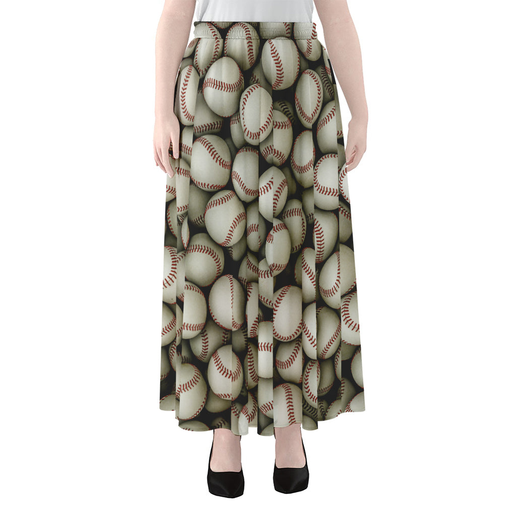 Baseballs 3D Print Chiffon Maxi Skirt