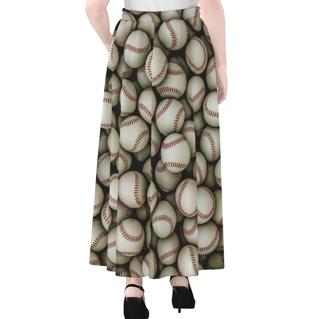 Baseballs 3D Print Chiffon Maxi Skirt