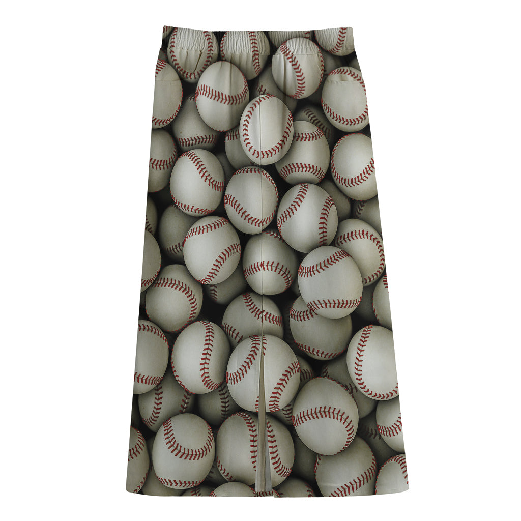 Baseballs 3D Print Cotton Front Slit Maxi Skirt
