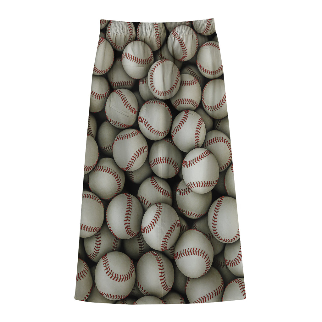 Baseballs 3D Print Cotton Front Slit Maxi Skirt