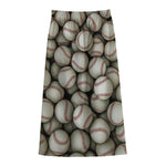 Baseballs 3D Print Cotton Front Slit Maxi Skirt