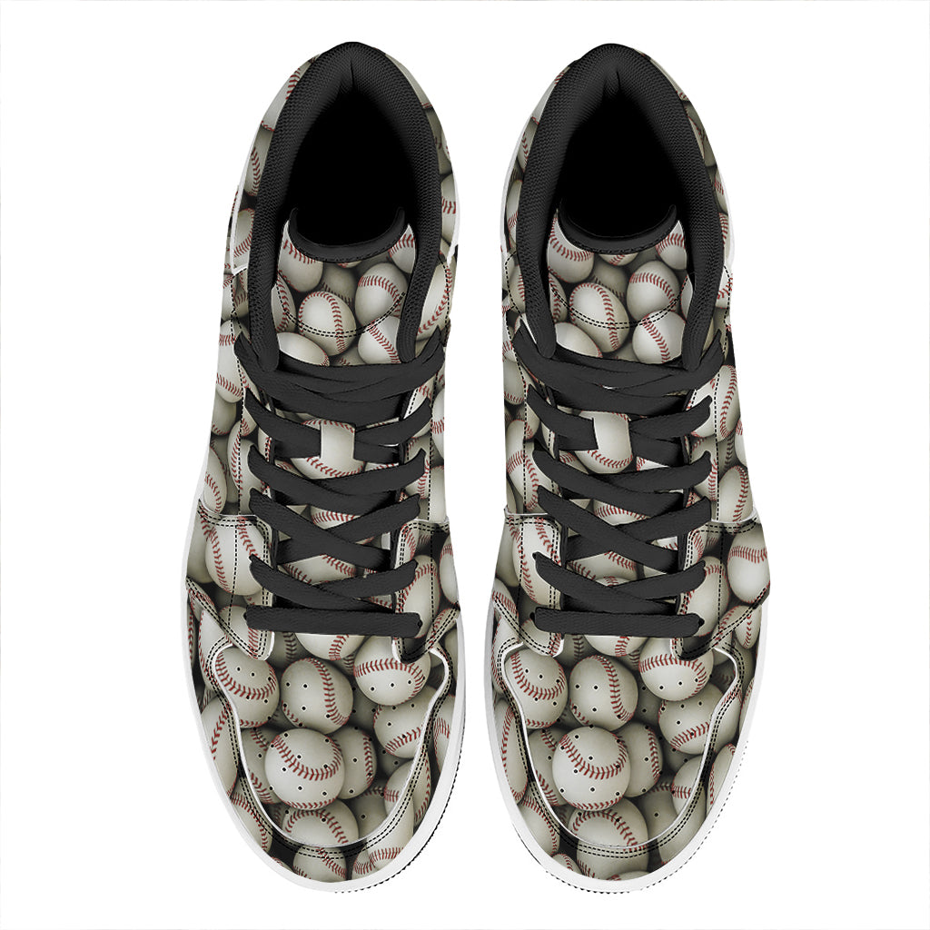 Baseballs 3D Print High Top Leather Sneakers