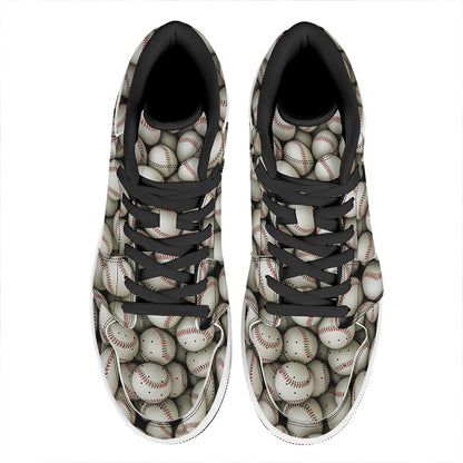 Baseballs 3D Print High Top Leather Sneakers