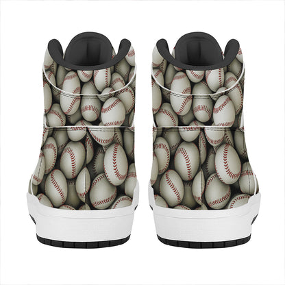 Baseballs 3D Print High Top Leather Sneakers