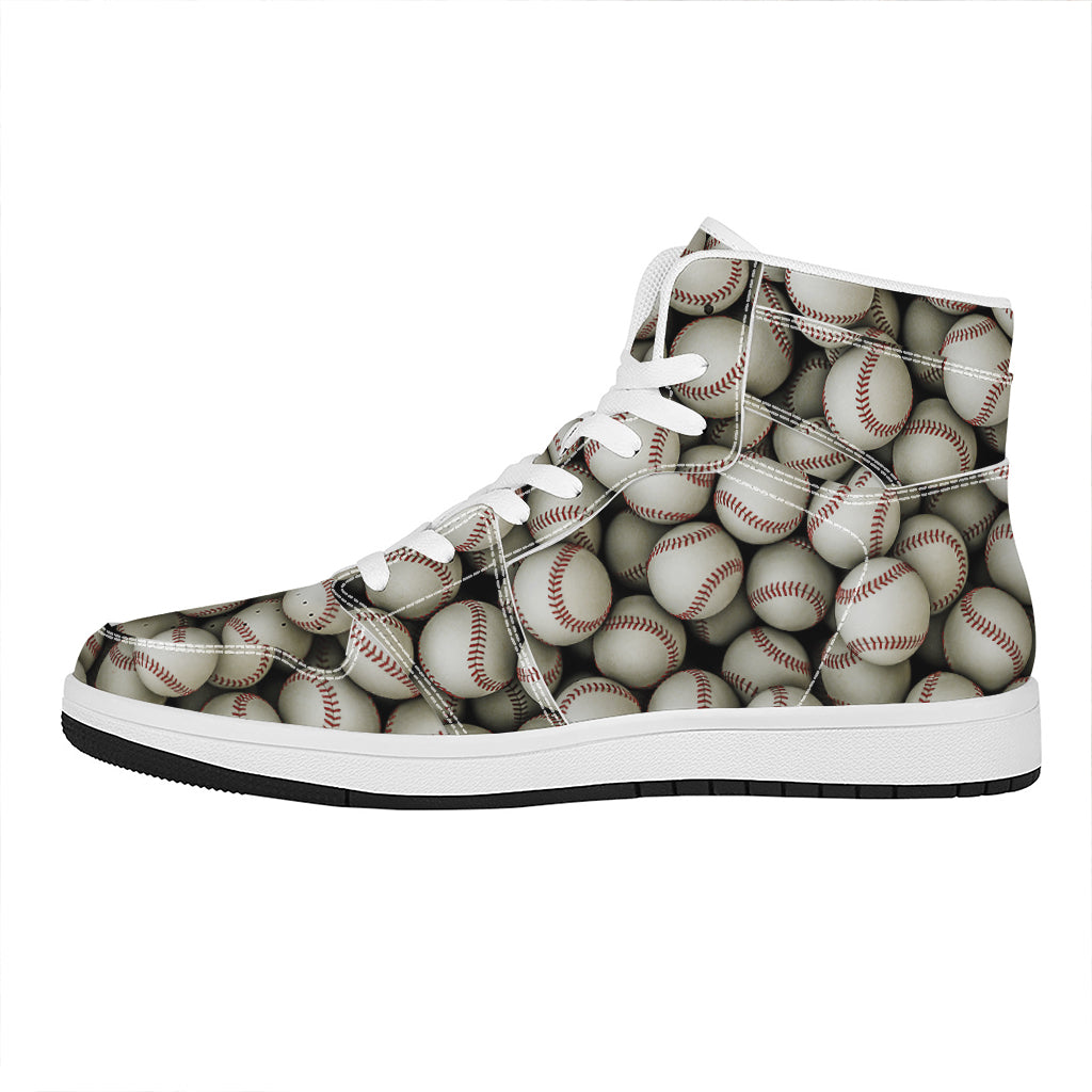 Baseballs 3D Print High Top Leather Sneakers