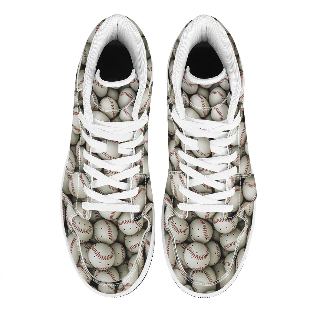 Baseballs 3D Print High Top Leather Sneakers
