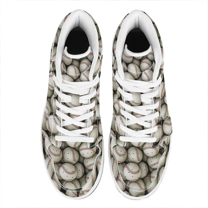 Baseballs 3D Print High Top Leather Sneakers